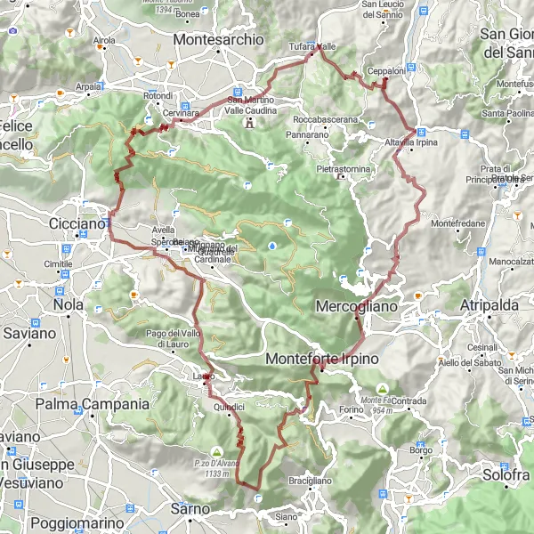 Map miniature of "Beltiglio-San Giovanni Gravel Adventure" cycling inspiration in Campania, Italy. Generated by Tarmacs.app cycling route planner