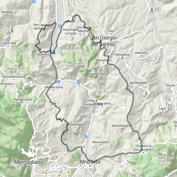 Map miniature of "Beltiglio-San Giovanni - Grottolella Circuit" cycling inspiration in Campania, Italy. Generated by Tarmacs.app cycling route planner