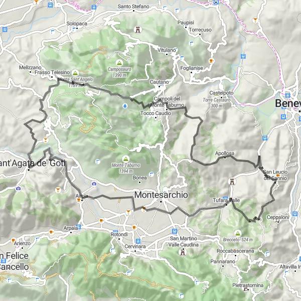 Map miniature of "Beltiglio-San Giovanni - Moiano Loop" cycling inspiration in Campania, Italy. Generated by Tarmacs.app cycling route planner