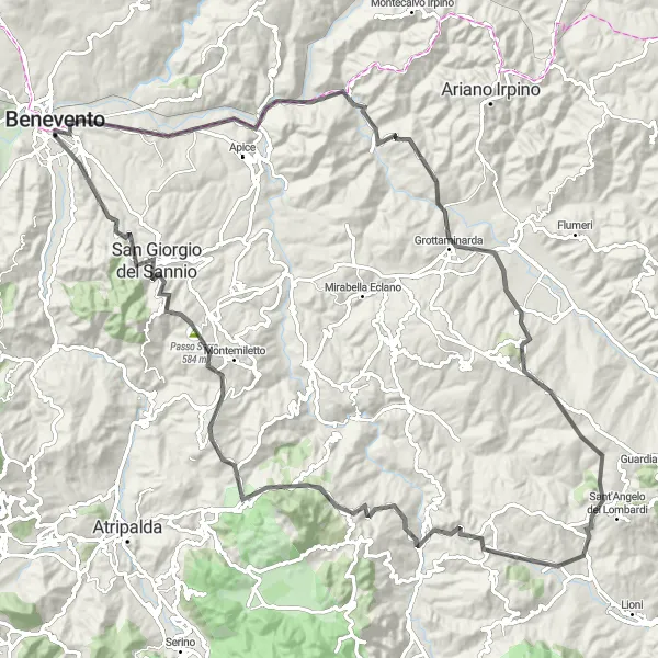 Miniatura della mappa di ispirazione al ciclismo "Alla Scoperta dell'Irpinia" nella regione di Campania, Italy. Generata da Tarmacs.app, pianificatore di rotte ciclistiche