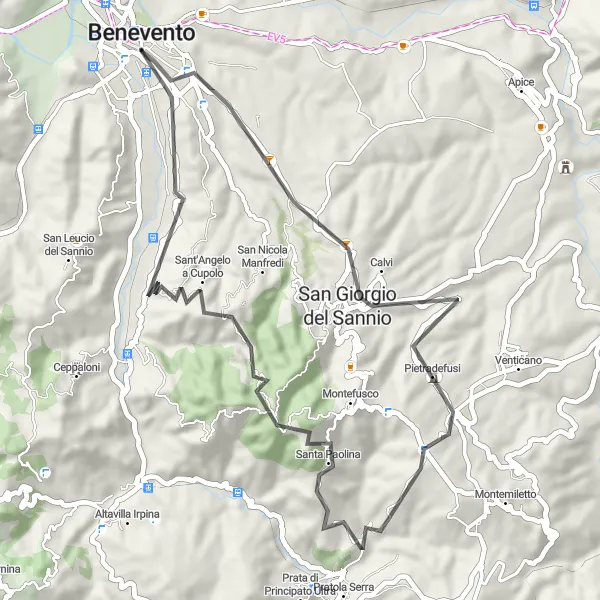 Map miniature of "Benevento to Monte Guardia Road Cycling Route" cycling inspiration in Campania, Italy. Generated by Tarmacs.app cycling route planner