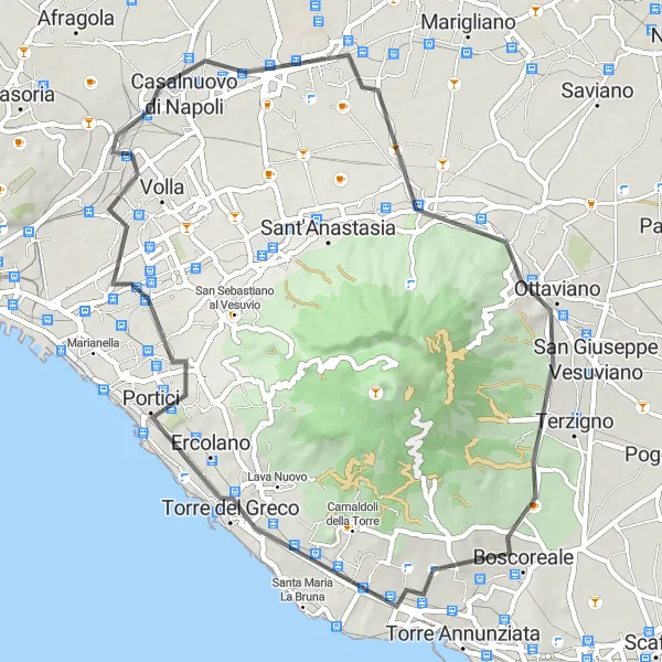 Miniatura della mappa di ispirazione al ciclismo "Esperienza ciclistica da Boscotrecase a Boscoreale" nella regione di Campania, Italy. Generata da Tarmacs.app, pianificatore di rotte ciclistiche