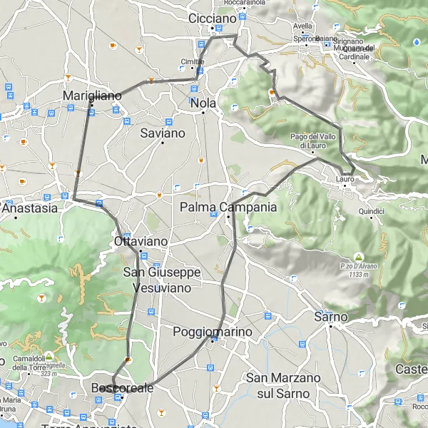 Miniatura della mappa di ispirazione al ciclismo "Percorso ciclistico da Boscotrecase a Poggiomarino" nella regione di Campania, Italy. Generata da Tarmacs.app, pianificatore di rotte ciclistiche