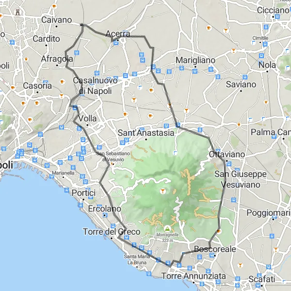 Miniatura della mappa di ispirazione al ciclismo "Giro in bicicletta intorno al Vesuvio" nella regione di Campania, Italy. Generata da Tarmacs.app, pianificatore di rotte ciclistiche