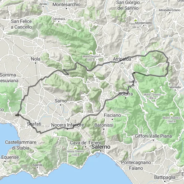 Map miniature of "Epic Vesuvius Loop" cycling inspiration in Campania, Italy. Generated by Tarmacs.app cycling route planner