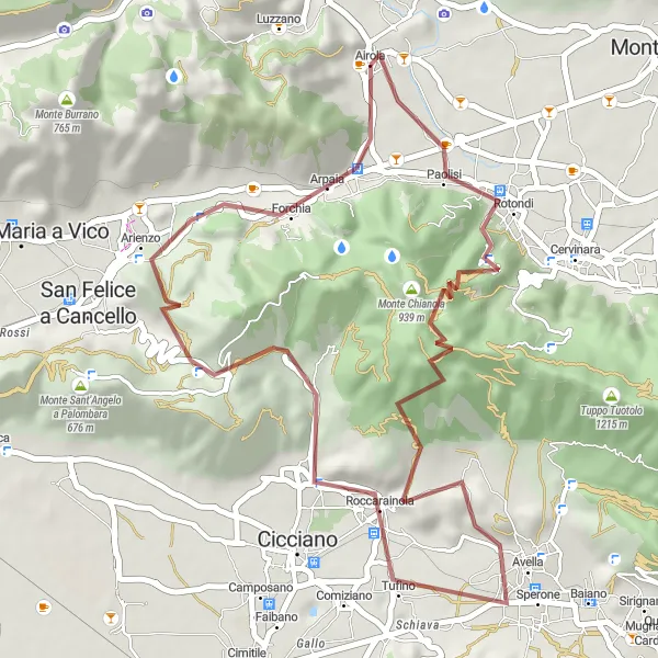 Map miniature of "Gravel Challenge to Cima Recuorvo" cycling inspiration in Campania, Italy. Generated by Tarmacs.app cycling route planner
