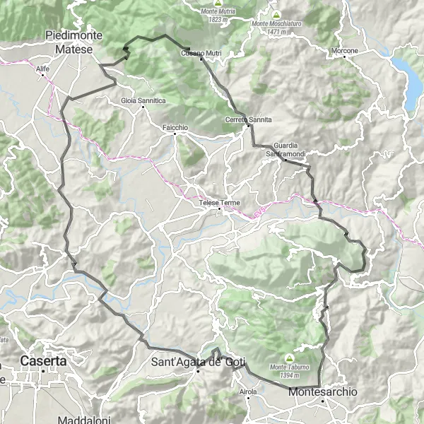 Map miniature of "Great Mountain Loop" cycling inspiration in Campania, Italy. Generated by Tarmacs.app cycling route planner