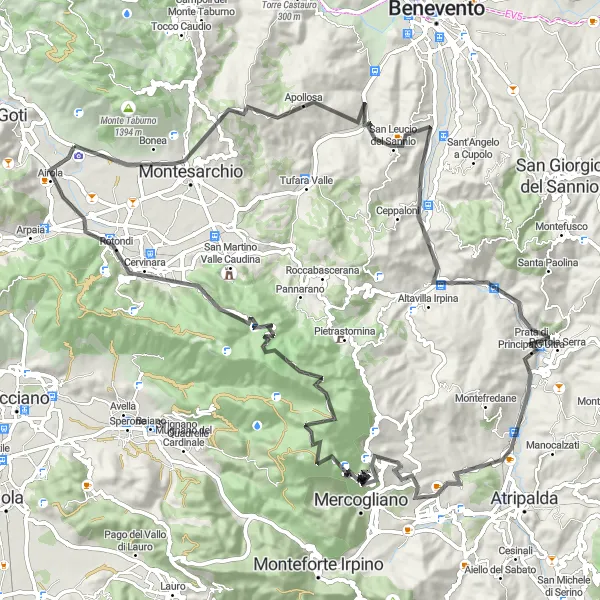 Miniatura della mappa di ispirazione al ciclismo "Strada Avventurosa" nella regione di Campania, Italy. Generata da Tarmacs.app, pianificatore di rotte ciclistiche