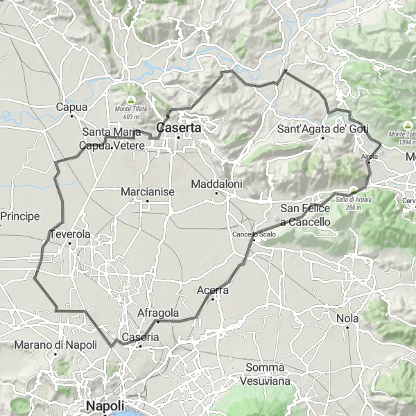 Miniatura della mappa di ispirazione al ciclismo "Road Tour Storico" nella regione di Campania, Italy. Generata da Tarmacs.app, pianificatore di rotte ciclistiche