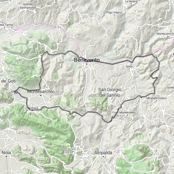 Map miniature of "The Ultimate Cycling Adventure in Benevento" cycling inspiration in Campania, Italy. Generated by Tarmacs.app cycling route planner