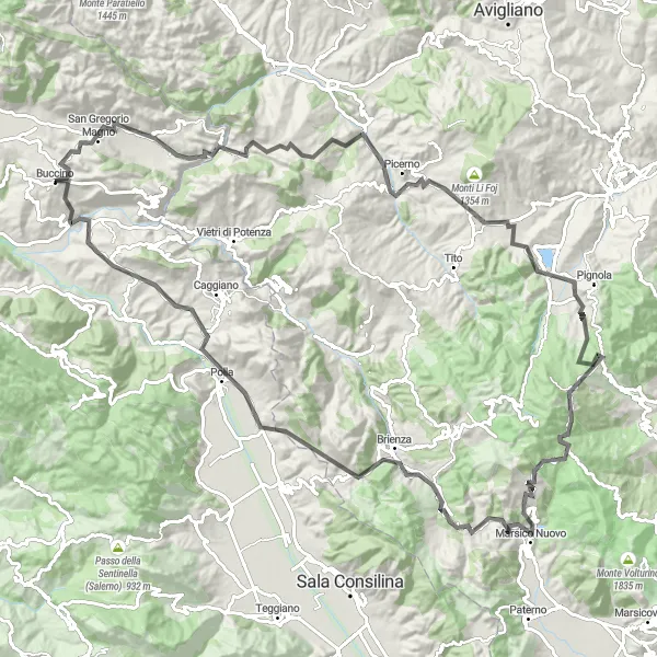 Miniatura della mappa di ispirazione al ciclismo "Avventura tra i Monti del Cilento e della Lucania" nella regione di Campania, Italy. Generata da Tarmacs.app, pianificatore di rotte ciclistiche