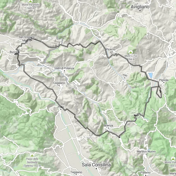 Miniatura della mappa di ispirazione al ciclismo "Giro Panoramico Montano" nella regione di Campania, Italy. Generata da Tarmacs.app, pianificatore di rotte ciclistiche