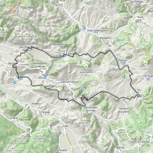 Miniatura della mappa di ispirazione al ciclismo "Giro di Monte Cornito e Monte Giro" nella regione di Campania, Italy. Generata da Tarmacs.app, pianificatore di rotte ciclistiche