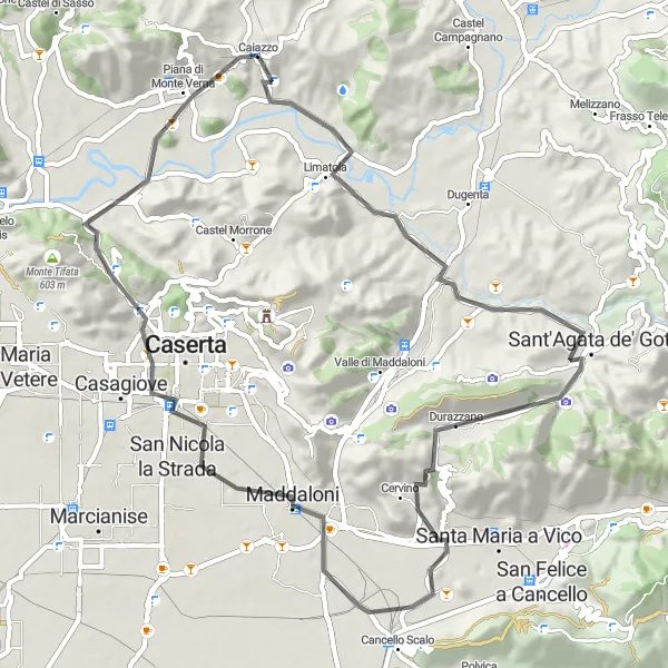 Map miniature of "Charming Villages and Breathtaking Views" cycling inspiration in Campania, Italy. Generated by Tarmacs.app cycling route planner