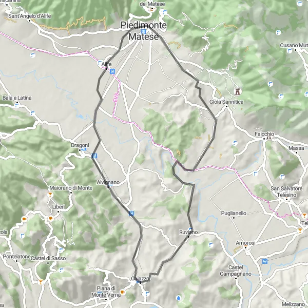 Map miniature of "Discovering Treasures in Simple Pleasures" cycling inspiration in Campania, Italy. Generated by Tarmacs.app cycling route planner