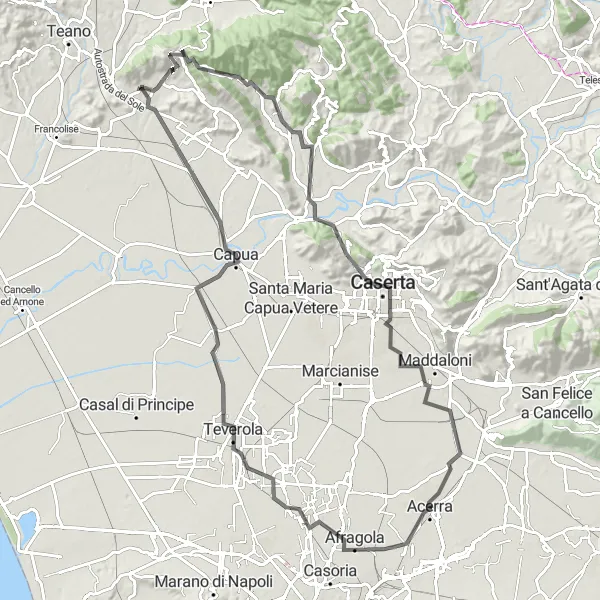 Map miniature of "Calvi Risorta - Reggia di Carditello" cycling inspiration in Campania, Italy. Generated by Tarmacs.app cycling route planner