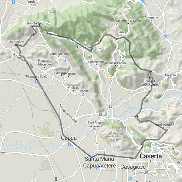 Map miniature of "Calvi Risorta - Santa Maria Capua Vetere" cycling inspiration in Campania, Italy. Generated by Tarmacs.app cycling route planner