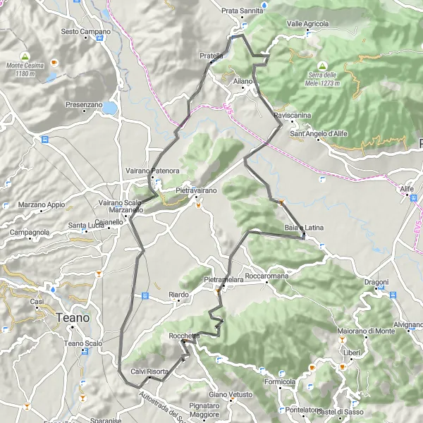 Miniatura della mappa di ispirazione al ciclismo "Il Giro delle Colline Campane" nella regione di Campania, Italy. Generata da Tarmacs.app, pianificatore di rotte ciclistiche