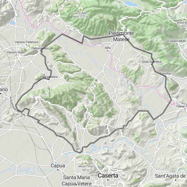 Map miniature of "Cascading Hills Loop" cycling inspiration in Campania, Italy. Generated by Tarmacs.app cycling route planner