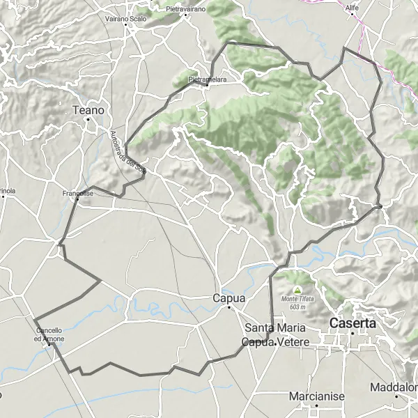 Map miniature of "Monte Grande Grand Tour" cycling inspiration in Campania, Italy. Generated by Tarmacs.app cycling route planner