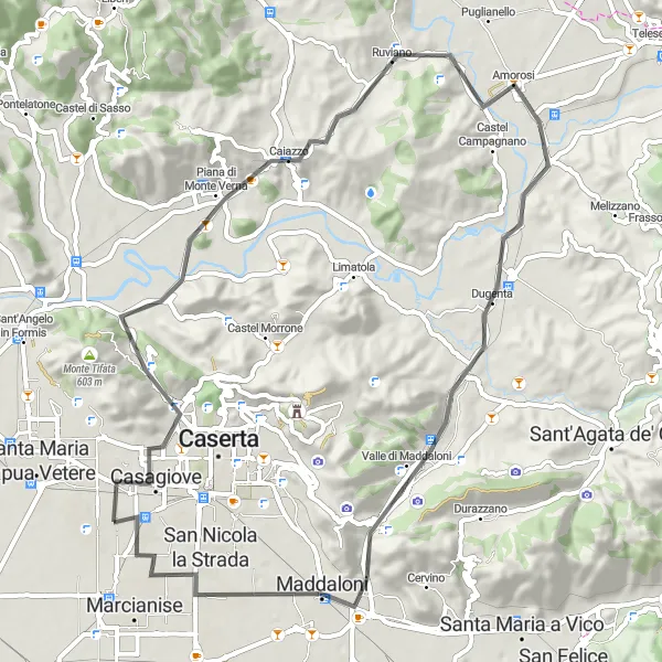 Map miniature of "Capodrise Loop Road Cycling Route" cycling inspiration in Campania, Italy. Generated by Tarmacs.app cycling route planner