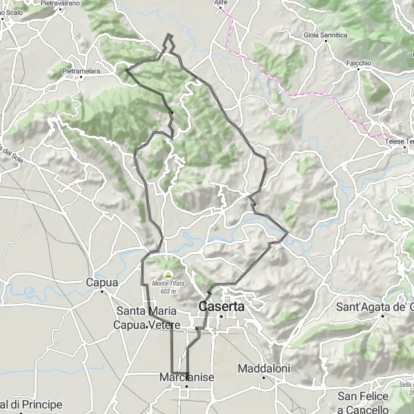 Map miniature of "Capodrise Santa Maria Capua Vetere Monte Etna Capodrise" cycling inspiration in Campania, Italy. Generated by Tarmacs.app cycling route planner
