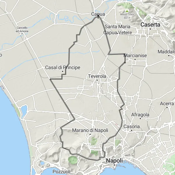 Miniatura della mappa di ispirazione al ciclismo "Tour delle Colline Campane" nella regione di Campania, Italy. Generata da Tarmacs.app, pianificatore di rotte ciclistiche