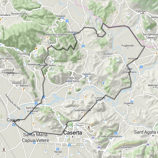 Miniatura della mappa di ispirazione al ciclismo "Giro delle Montagne Molisane" nella regione di Campania, Italy. Generata da Tarmacs.app, pianificatore di rotte ciclistiche