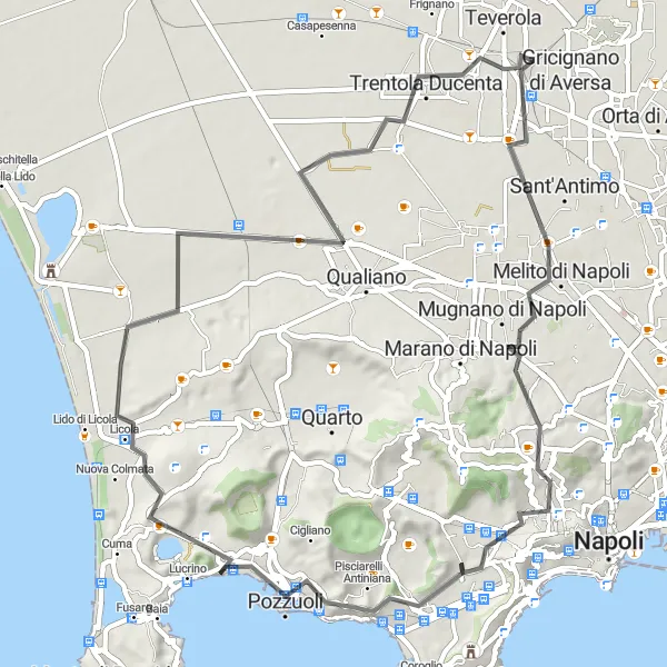 Miniatura della mappa di ispirazione al ciclismo "Circuito ciclistico tra Mugnano di Napoli e Licola" nella regione di Campania, Italy. Generata da Tarmacs.app, pianificatore di rotte ciclistiche