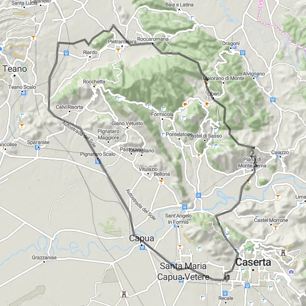 Miniatura della mappa di ispirazione al ciclismo "Giro in bicicletta da Casagiove a San Leucio-Complesso" nella regione di Campania, Italy. Generata da Tarmacs.app, pianificatore di rotte ciclistiche