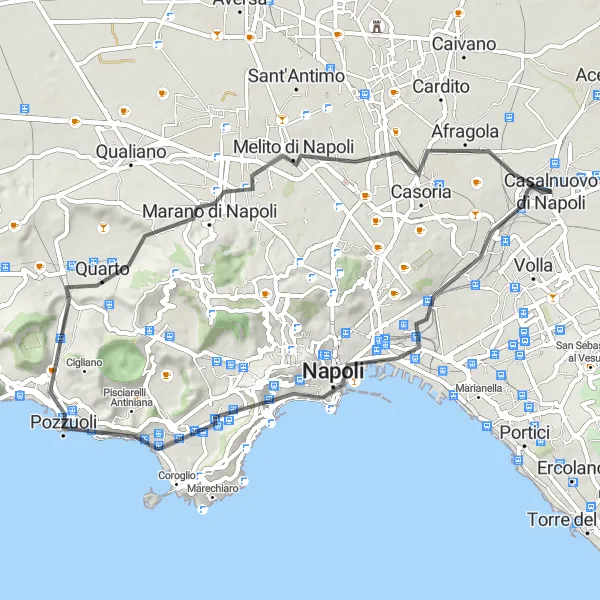 Miniatura della mappa di ispirazione al ciclismo "Avventura ciclistica tra Napoli e l'hinterland" nella regione di Campania, Italy. Generata da Tarmacs.app, pianificatore di rotte ciclistiche