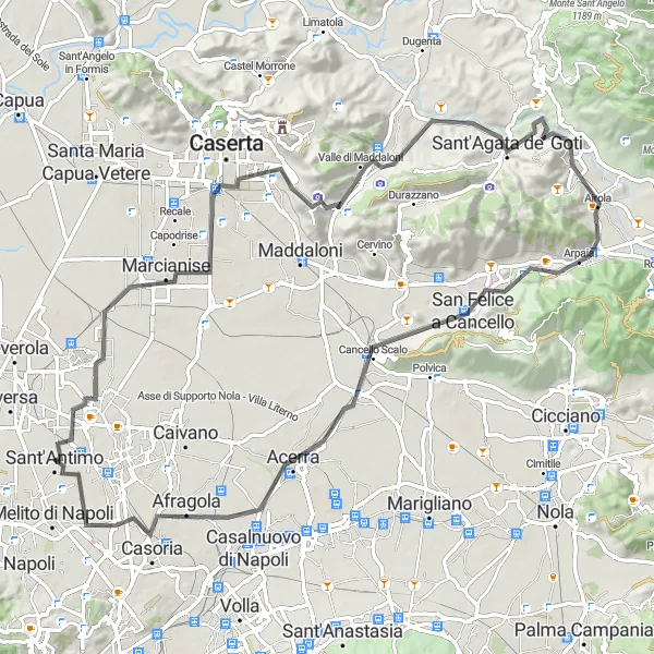 Map miniature of "The Maddaloni Adventure" cycling inspiration in Campania, Italy. Generated by Tarmacs.app cycling route planner