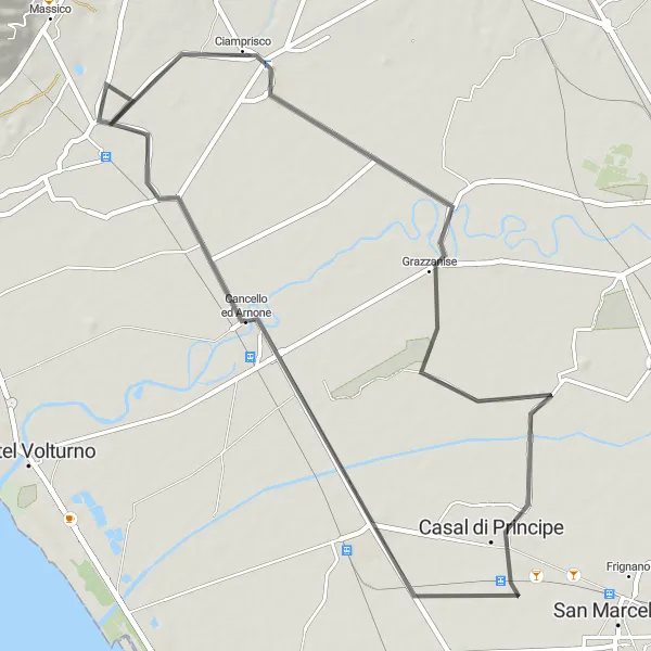 Map miniature of "Villa Literno to San Cipriano d'Aversa Loop" cycling inspiration in Campania, Italy. Generated by Tarmacs.app cycling route planner