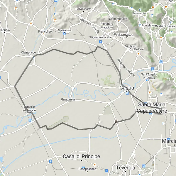 Miniatura della mappa di ispirazione al ciclismo "Tour ciclistico tra San Tammaro e Anfiteatro Campano" nella regione di Campania, Italy. Generata da Tarmacs.app, pianificatore di rotte ciclistiche