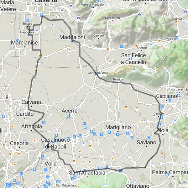 Map miniature of "Cardito and Capodrise Road Cycling Route" cycling inspiration in Campania, Italy. Generated by Tarmacs.app cycling route planner