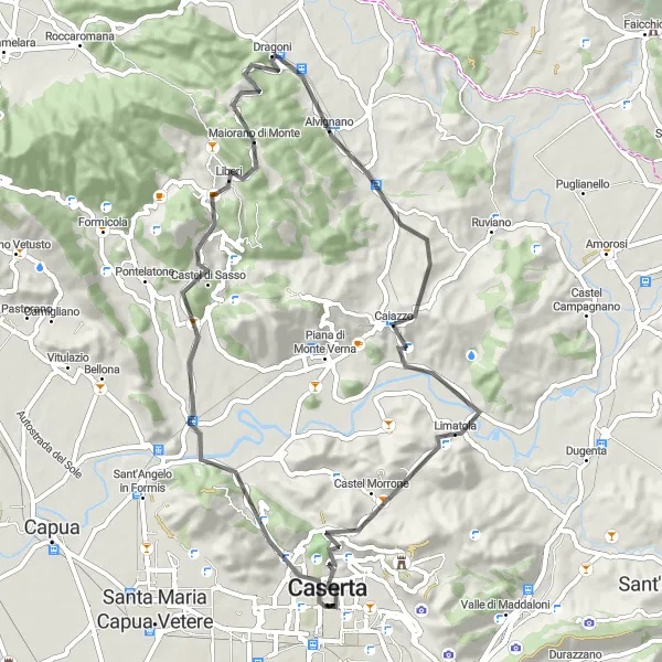 Map miniature of "Challenging Route to Belvedere Oasi Bosco di San Silvestro" cycling inspiration in Campania, Italy. Generated by Tarmacs.app cycling route planner