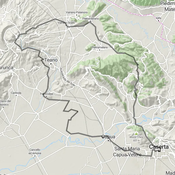 Map miniature of "Ring of Capua" cycling inspiration in Campania, Italy. Generated by Tarmacs.app cycling route planner