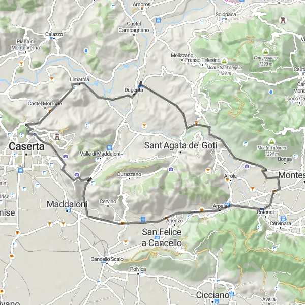 Map miniature of "Mountains and Villages" cycling inspiration in Campania, Italy. Generated by Tarmacs.app cycling route planner