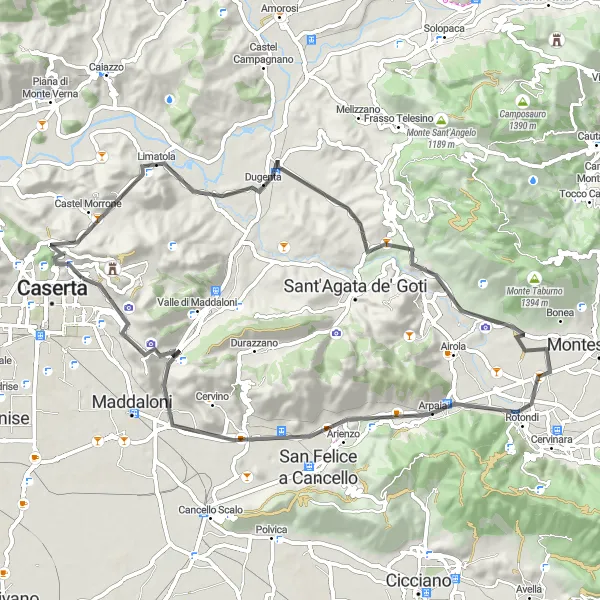 Miniatura della mappa di ispirazione al ciclismo "Tra borghi antichi e panorami mozzafiato" nella regione di Campania, Italy. Generata da Tarmacs.app, pianificatore di rotte ciclistiche