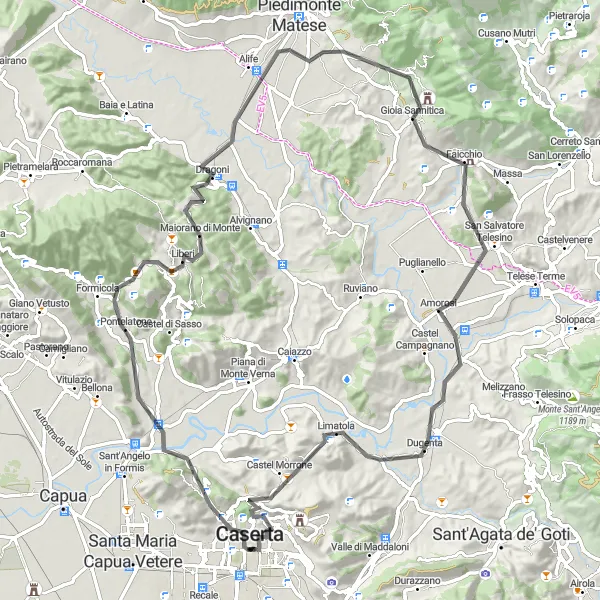 Map miniature of "Caserta to Limatola Loop" cycling inspiration in Campania, Italy. Generated by Tarmacs.app cycling route planner