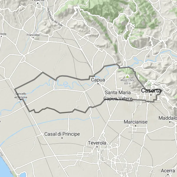 Miniatura della mappa di ispirazione al ciclismo "Giro in bicicletta da Casola a Caserta" nella regione di Campania, Italy. Generata da Tarmacs.app, pianificatore di rotte ciclistiche