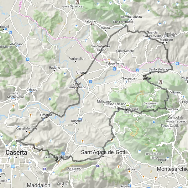 Map miniature of "Monte Cereto Loop" cycling inspiration in Campania, Italy. Generated by Tarmacs.app cycling route planner