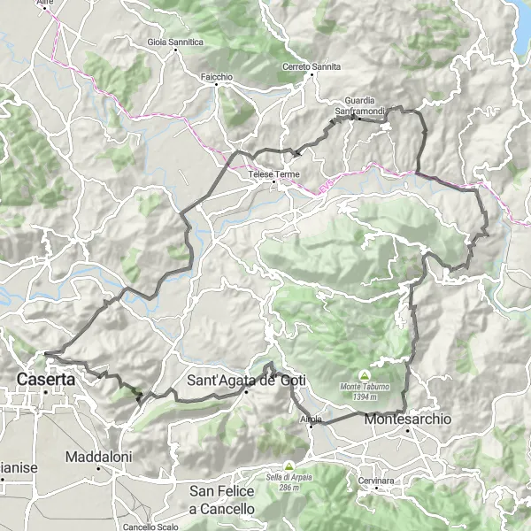 Map miniature of "San Salvatore Telesino Circuit" cycling inspiration in Campania, Italy. Generated by Tarmacs.app cycling route planner