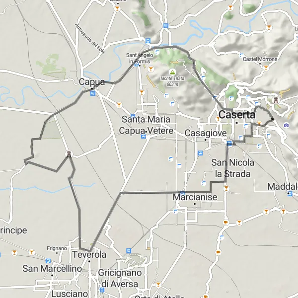Miniatura della mappa di ispirazione al ciclismo "Giro in bicicletta da Casola a Casertavecchia" nella regione di Campania, Italy. Generata da Tarmacs.app, pianificatore di rotte ciclistiche