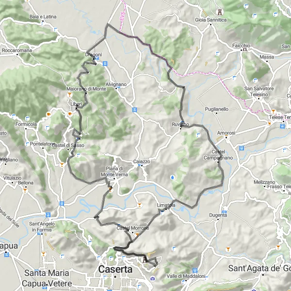 Miniatura della mappa di ispirazione al ciclismo "Giro in bicicletta da Casola a Limatola" nella regione di Campania, Italy. Generata da Tarmacs.app, pianificatore di rotte ciclistiche