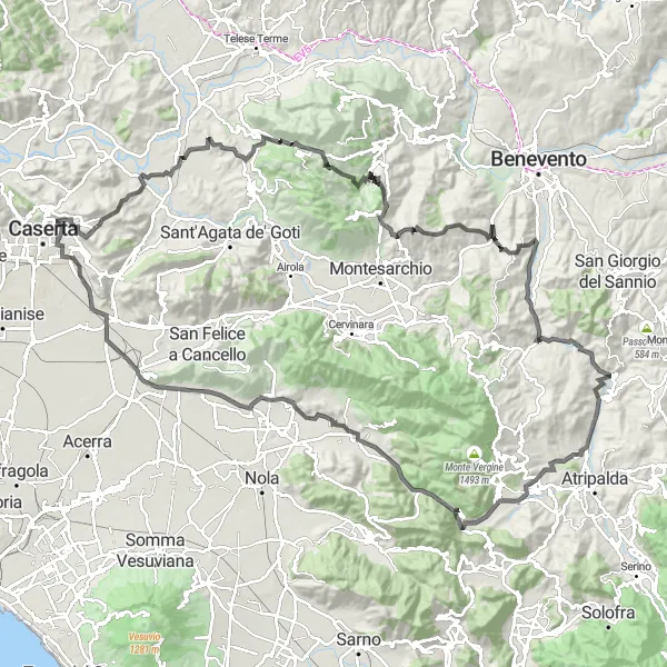 Miniatura della mappa di ispirazione al ciclismo "Giro in bicicletta da Casola a Monte Carafone" nella regione di Campania, Italy. Generata da Tarmacs.app, pianificatore di rotte ciclistiche