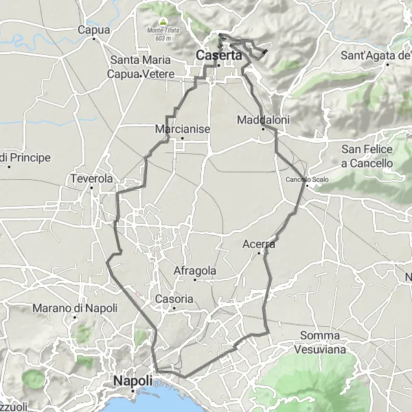 Miniatura della mappa di ispirazione al ciclismo "Tour in bicicletta da Casola a Casertavecchia" nella regione di Campania, Italy. Generata da Tarmacs.app, pianificatore di rotte ciclistiche