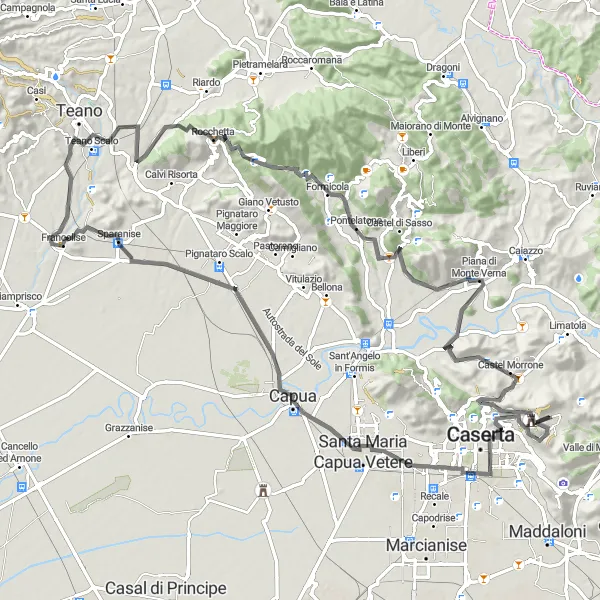 Miniatura della mappa di ispirazione al ciclismo "Giro panoramico da Casola a Capua" nella regione di Campania, Italy. Generata da Tarmacs.app, pianificatore di rotte ciclistiche