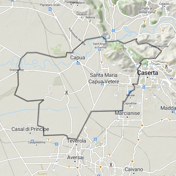 Miniatura della mappa di ispirazione al ciclismo "Giro panoramico da Casagiove a Monte Gagliola" nella regione di Campania, Italy. Generata da Tarmacs.app, pianificatore di rotte ciclistiche