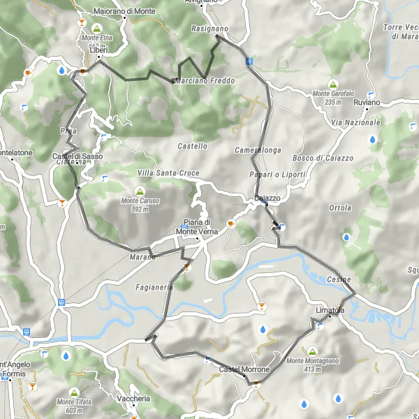 Miniatura della mappa di ispirazione al ciclismo "Giro in bicicletta da Castel Morrone a Monte Castellone" nella regione di Campania, Italy. Generata da Tarmacs.app, pianificatore di rotte ciclistiche
